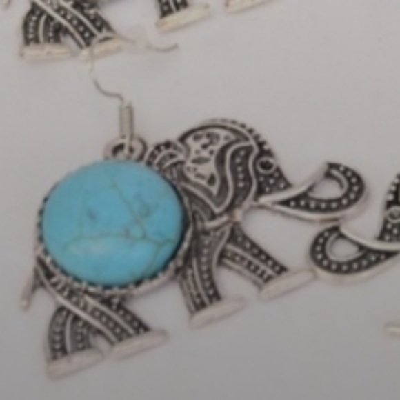Silver Elephant Earrings with Tourquise Blue Natural Stone Casual Fashion… - Picture 2 of 6